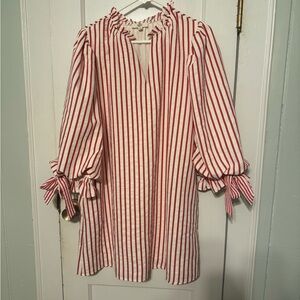 Entro Red and White Striped Tunic with Tie Sleeves